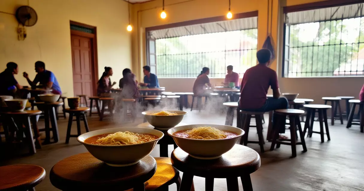 ရန်ကုန် လက်ဖက်ရည်ဆိုင် မနက်စောစော — ရိုးရာပုံစံ ဆိုင်ထဲ မနက်အလင်းရောင်