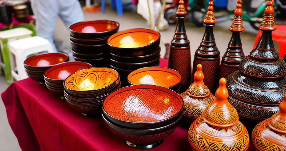 မြန်မာ့ ရိုးရာ ယွန်းထည်နှင့် လက်မှုပစ္စည်းများ — ရန်ကုန် ဈေးတွင် ရောင်းချနေသောဆိုင်