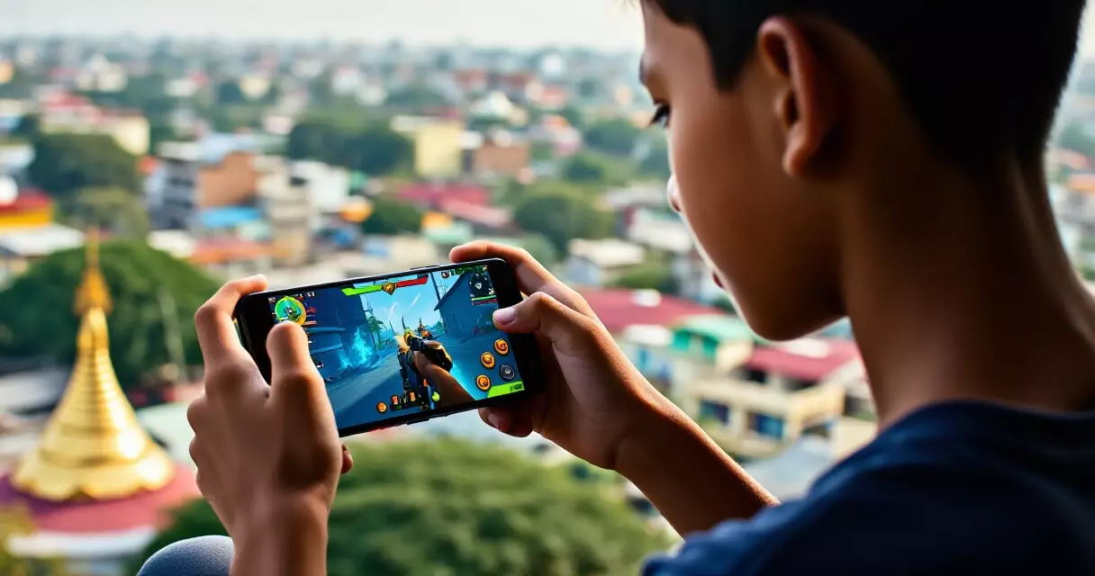 မြန်မာ လူငယ် Free Fire ဂိမ်း ကစားနေသောပုံ