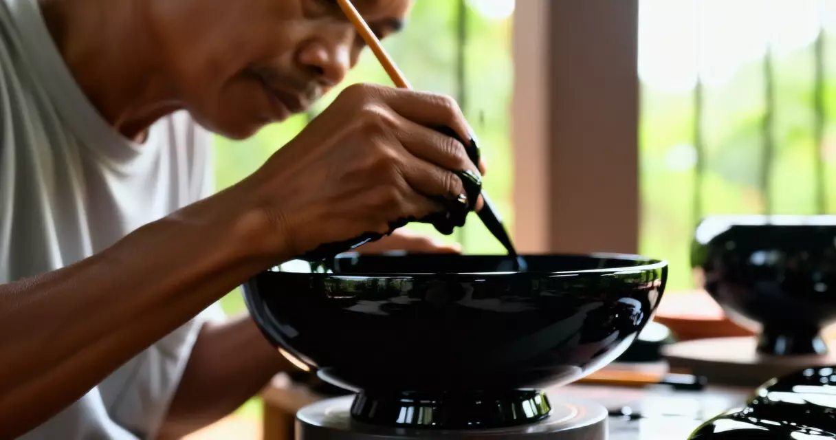 ပုဂံ ချေးထည် လက်သမား ဟင်းပွဲကို ချေးကြာသုတ်နေသောမြင်ကွင်း