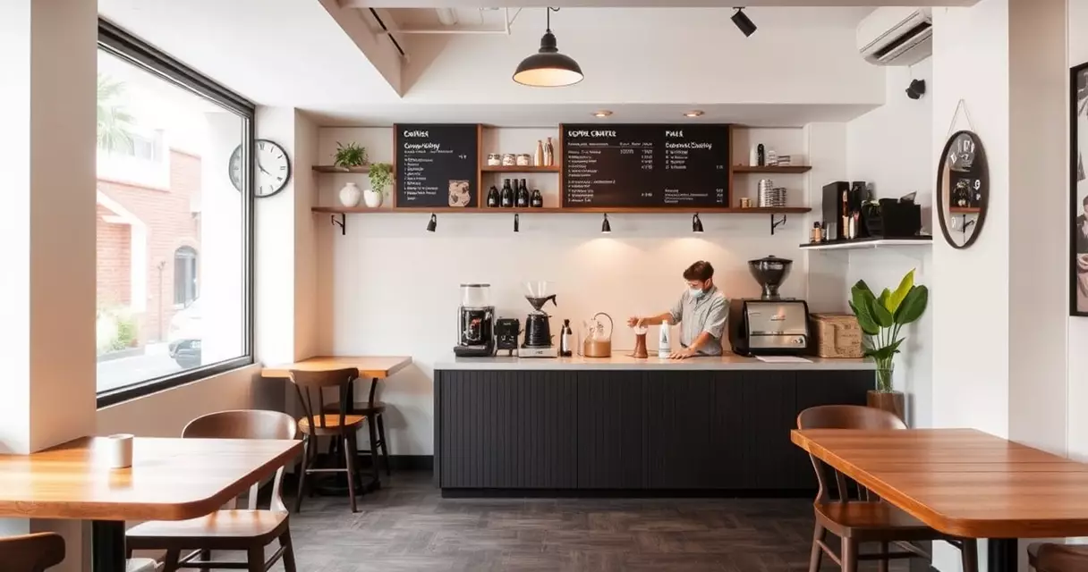 Craft Cafe ရန်ကုန် ဆိုင်အတွင်း သစ်သားစားပွဲနှင့် ကော်ဖီဖျော်စပ်ရာနေရာ