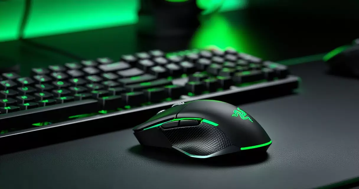 Razer gaming mouse နှင့် keyboard ကို desk ပေါ်တွင် ထားသောပုံ
