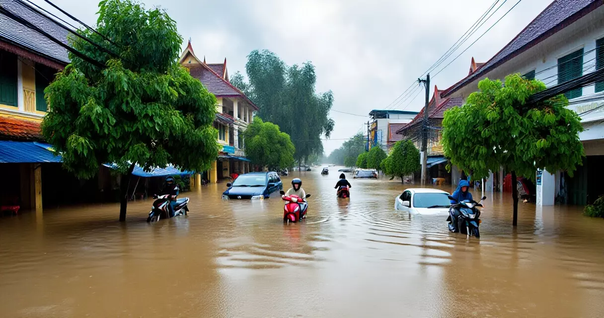 ရန်ကုန်မြို့ မိုးရွာသွန်းမှုကြောင့် ရေကြီးသည့် မြို့ပြလမ်း