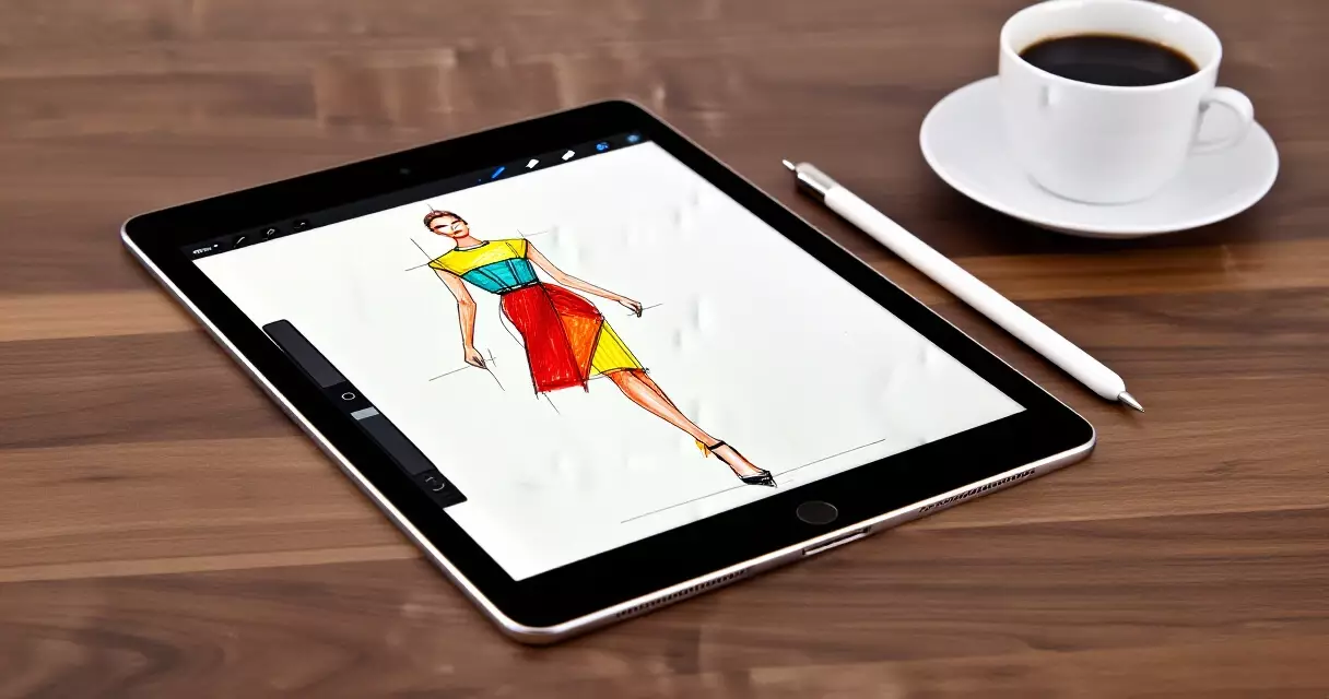 iPad ပေါ်တွင် Procreate ဖြင့် ဆွဲထားသော ဖက်ရှင် croquis ပုံနှင့် Apple Pencil