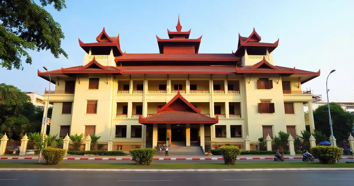 မြန်မာနိုင်ငံ အမျိုးသား ပြတိုက် အပြင်ပန်း အဆောက်အဦ Pyay Road ရန်ကုန်