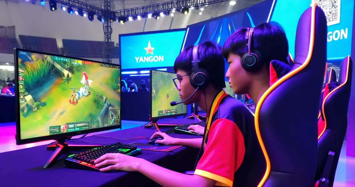 ရန်ကုန် Gaming Tournament တွင် ကစားနေသော မြန်မာ Esports ကစားသမားများ