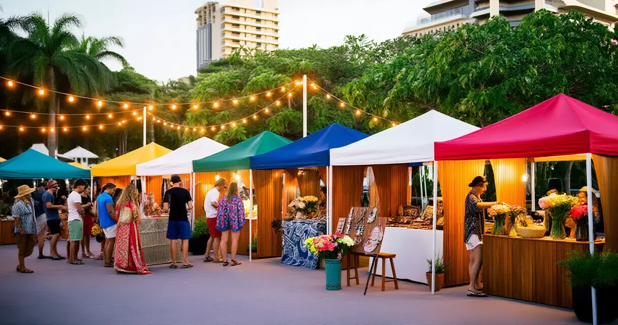 ရန်ကုန် pop-up market ညနေပိုင်း ဈေးတန်း အပြင်ဘက် vendor တွေနဲ့ ဖောက်သည်တွေ