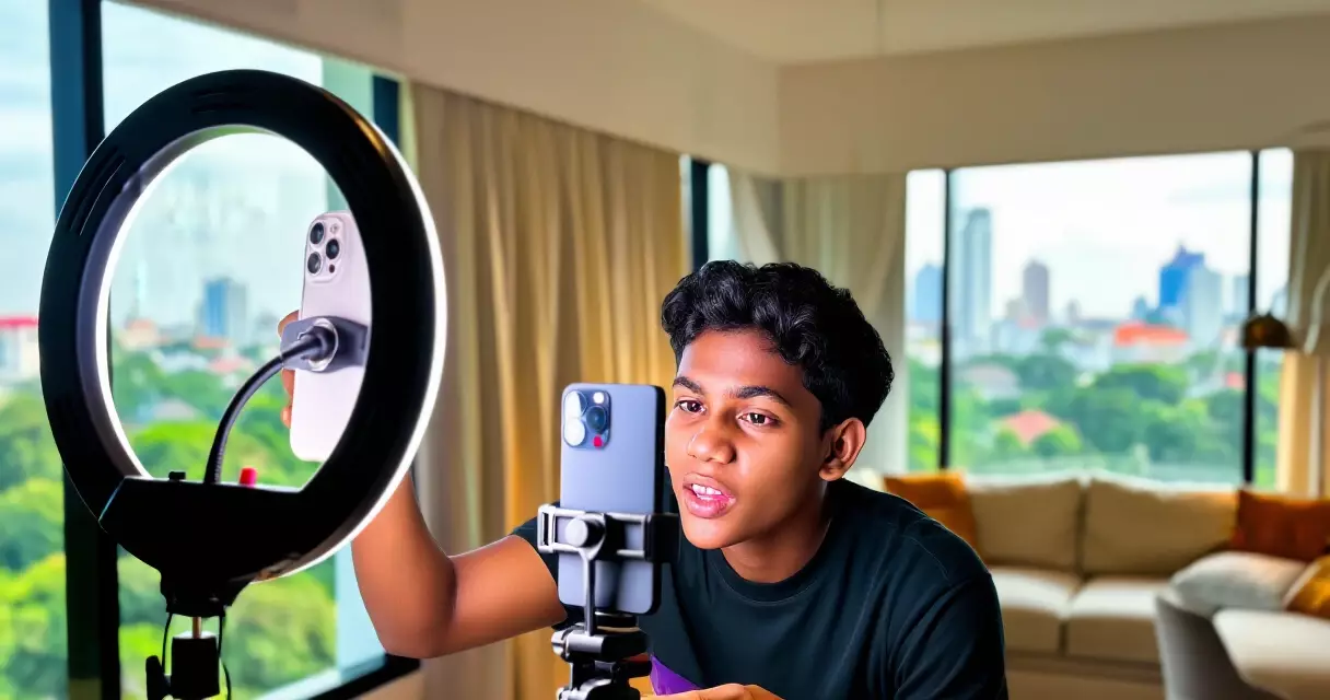 ရန်ကုန် content creator မိုဘိုင်းဖုန်းဖြင့် ဗီဒီယိုရိုက်နေပုံ
