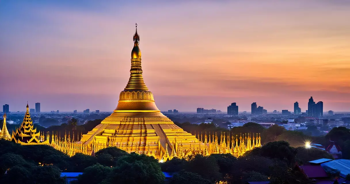 ရွှေတိဂုံဘုရား နှင့် ရန်ကုန်မြို့ ညနေ ရှုခင်း