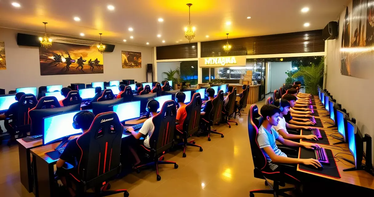 ရန်ကုန် Gaming Cafe တွင် ညဝါး ဂိမ်းကစားနေသော လူငယ်များ