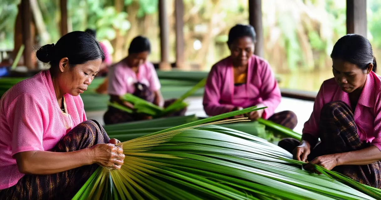 ပုသိမ် ဖျာရက်ကျွမ်းကျင်သူများ ရိုးရာနည်းဖြင့် ဖျာရက်နေသည့် ဓာတ်ပုံ