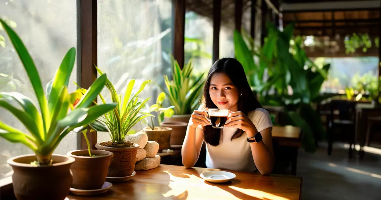 ရန်ကုန် ကဖေးဆိုင်တွင် ကော်ဖီသောက်နေသော မြန်မာလူငယ်မ