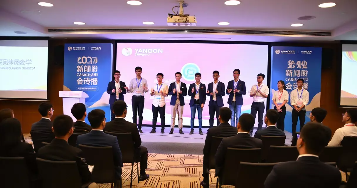 ရန်ကုန်ရှိ startup pitch အစီအစဉ်တွင် founder များ တင်ပြနေပုံ