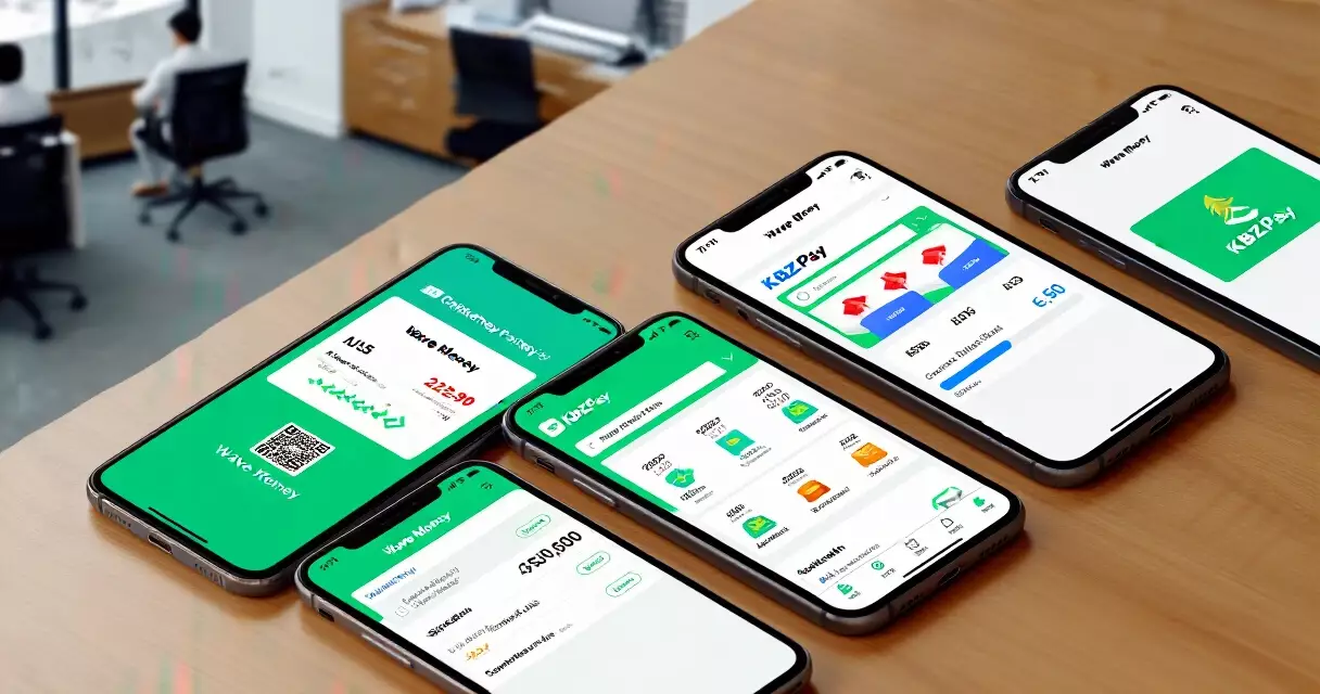 မြန်မာ mobile payment apps Wave Money KBZPay CB Pay ပြိုင်ဘက်နှိုင်းယှဉ်ချက် smartphone
