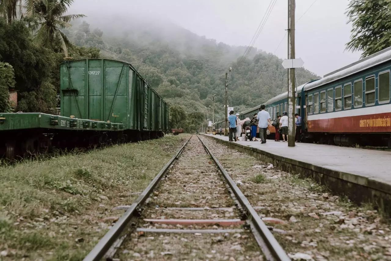 Serene railway platform in Asia representing the Myanmar train travel experience on the Yangon to Naypyidaw DEMU route